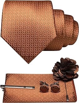 Mens Tie and Pocket Square,Lapel Pin,Cufflinks,Tie Clip Sets with Gift Box 5PCS