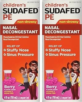 Children's Sudafed Pe Non-drowsy Raspberry Flavor Liquid, 4-Ounce (Pack of 2)