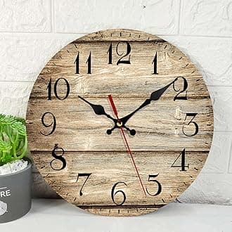 ArtSocketWooden Wall Clock Silent Non-Ticking, Brown Wooden Grain Cracked Vintage Round Wall Clocks Decor for Home Kitchen Living Room Office, Battery Operated(12 Inch)