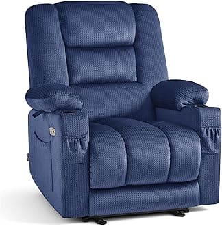 MCombo Zero Gravity Electric Recliner Armchair, Power Reclining Chair with Massage & Heat, Extended Footrest, USB Ports, Cup Holders for Living Room 6079 (Blue, Medium)