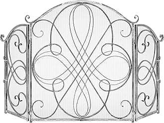 Best Choice Products 3-Panel 55x33in Solid Wrought Iron See-Through Metal Fireplace Screen, Spark Guard Safety Protector w/Decorative Scroll - Pewter