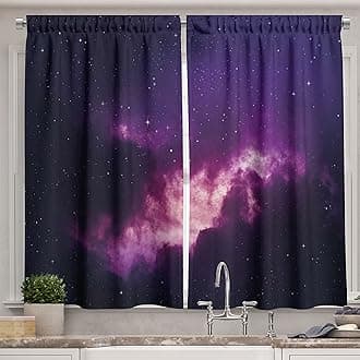 Ambesonne Outer Space Kitchen Curtains, Stars in The Dark Night Sky Comet Constellation Deep Space Years Themed Image, Window Drapes 2 Panel Set for Kitchen Cafe Decor, 55" x 39", Dark Purple