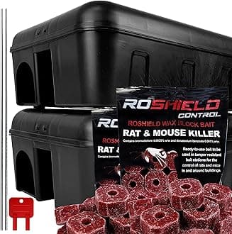 ROSHIELD 2 X Extra Large External Tamper Proof Rodent Bait Box & Wax Block Rat Poison Kit - Garden & Home Treatment Killer Safety Kit (2 Boxes & 300g Blocks)