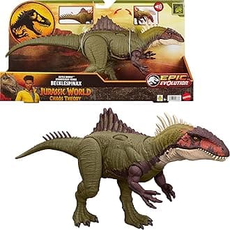 Jurassic World Chaos Theory Battle Roarin’ Becklespinax Dinosaur Action Figure Toy, Rampage Head Strike, Chomp, Roars & Snarls, Extending Spikes