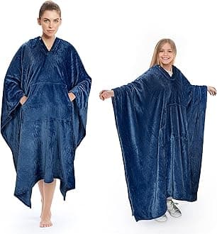 Poncho Blanket Super Soft Comfy Plush Wearable Fleece Blankets Gift for Adult Women Men Kids Throw Wrap Cover Indoors & Outdoors, 55''x 80'' Navy