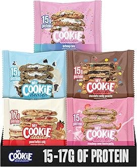 Protein Cookies, Variety Pack (5-Pack, 2.2oz Each) - 15-17g of Protein per Cookie - Individually Wrapped Travel Snacks