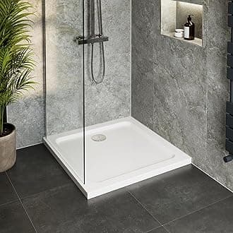1000 x 1000 x 45mm White Bathroom Shower Tray for Enclosures Cubicles & Wet Room with Waste, Square