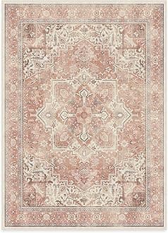 Ruggable Washable 5x7 Area Rug, Kamran Rose Pink, Premium Rugs for Living Room, Bedroom, Kitchen, Office, Nursery with Gripper Non Slip Pad