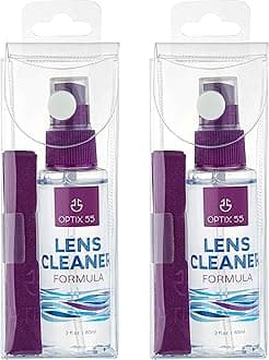 Optix 55 Lens Cleaner Spray Kit - Alcohol & Ammonia Free | Eye Glasses Cleaner Spray + Microfiber Cloths | Safe for Eyeglasses, Lenses & Screens | Streak-Free, Unscented (4 Fl Oz)