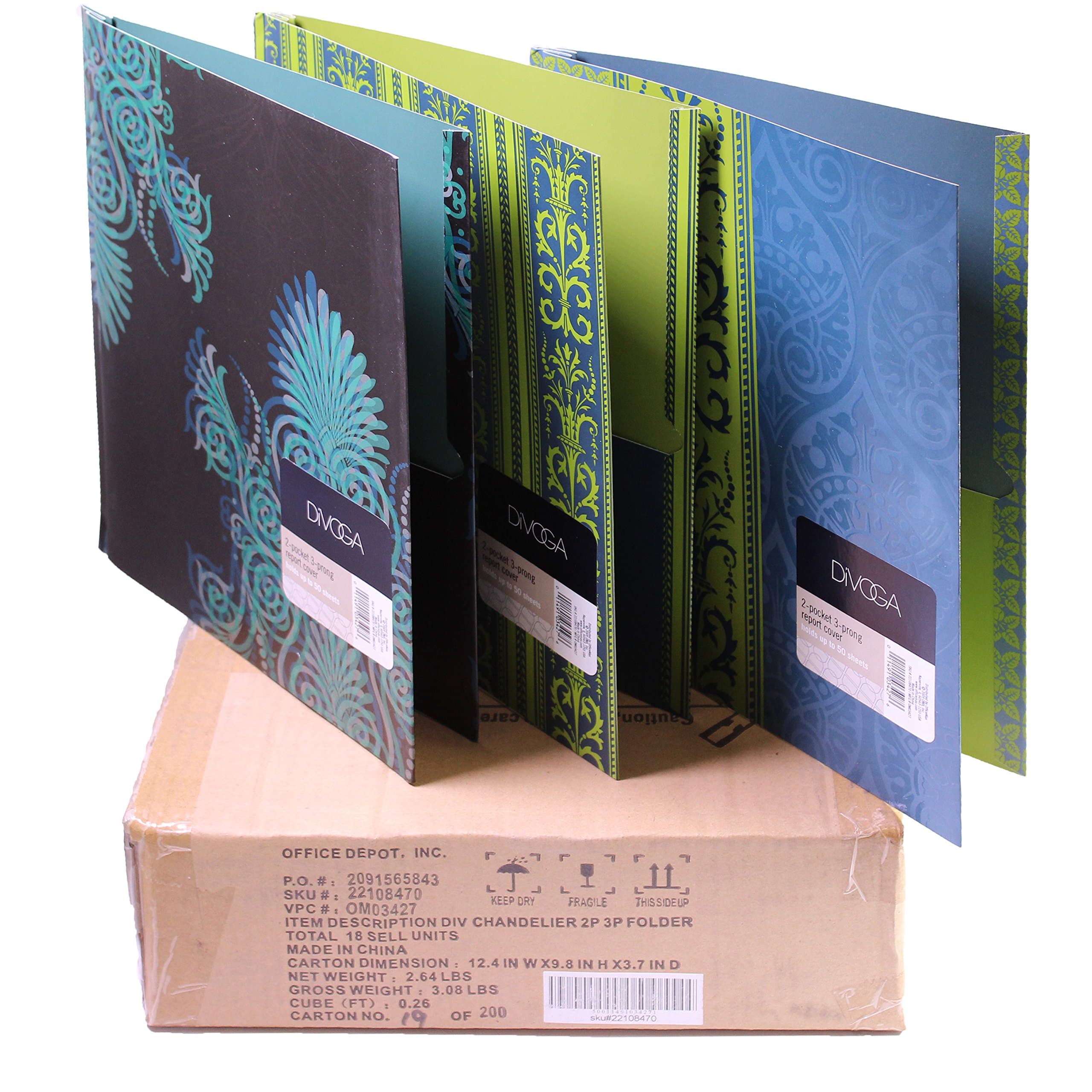 2-Pocket 3-Prong Report Cover Folder, Assorted Designs, 18 Count