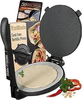 Tortillada – Tortilla Press, Quesadilla/Roti Maker (20 cm) Cast Iron with Recipes E-Book 50 Tortilla Recipes