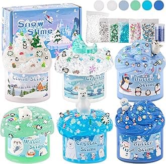 6 Packs Snow Slime Kit - Cloud Slime, Butter Slime, Clear Slime & Water Slime, Crunchy Slime with Slime Add-ins, Fluffy Slime Kits for Girls & Boys Slime Party Bag Fillers, 360ml Slime Making Kit