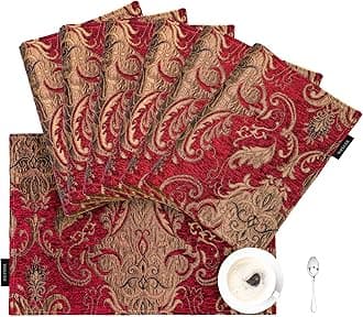 TOPLUXE Placemats 30x45cm, Damask Table Mats for Dining Room/Restaurant/Banquet/Festival Decoration (Set of 6, Burgundy)