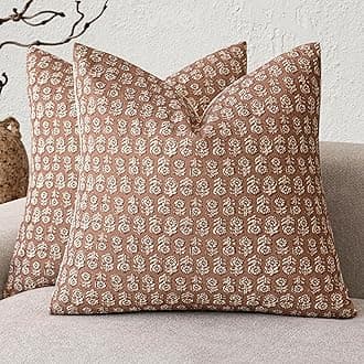 Foindtower Set of 2 Decorative Vintage Floral Print Throw Pillow Covers Neutral Farmhouse Cushion Covers Boho Home Decor for Sofa Couch Chair Bedroom Living Room Outdoor,24×24 Inch,Light Orange Brown