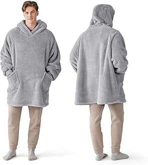 Bedsure Blanket Hoodie, Wearable Blanket Hoodie as Fathers Day Birthday Gifts for Men Dad Boyfriend, Warm Cozy Giant Big Hoodie Blanket Oversized Sweatshirt for Men Dad Husband Adults, Grey