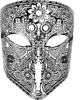 BEYOND MASQUERADE B Halloween Mask for Men Bauta Mask Women Metal Cosplay Halloween Masks Halloween Costume Masks Venetian Mardi Gras Metal Lace Haute Couture Mask (Black)