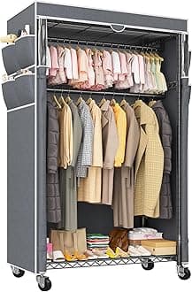 Raybee Rolling Clothes Rack with Cover Clothing Racks for Hanging Clothes Heavy Duty Portable Closet with Wheels Garment Rack 35.5" W*15.7" D*79 "H Black