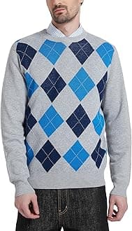 Men's Wool Blend Crewneck Sweater Argyle Long Sleeve Pullover Sweater for Casual Or Dressy Wear