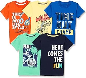 T2F Boy's Regular Fit T-Shirt(Pack of 5)
