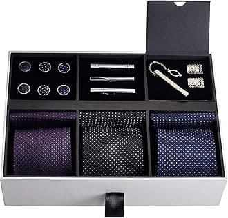 Premium Menâ€™s Gift Tie Set Silky Necktie Pocket Squares Tie Clips Cufflinks For Men, Multicolored, Optimal Size