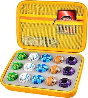 Comecase Organizer Storage Case Compatible with Bakugan Figures, BakuCores and Armored Alliance, Geogan Rising Battle Action Figure (Yellow+Inside Grey Foam)