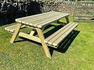 MG Timber Heavy Duty Premium, A-frame Picnic table, Bench. Made From Pressure Treated Swedish Redwood (Round Corners, 7FT)