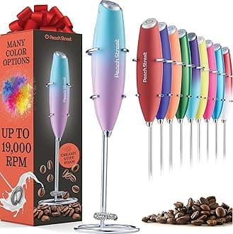 Powerful Handheld Milk Frother, Mini Milk Foamer, Battery Operated (Not included) Stainless Steel Drink Mixer with Frother Stand for Coffee, Lattes, Cappuccino, Frappe, Matcha, Chocolate (Teal/Pink)