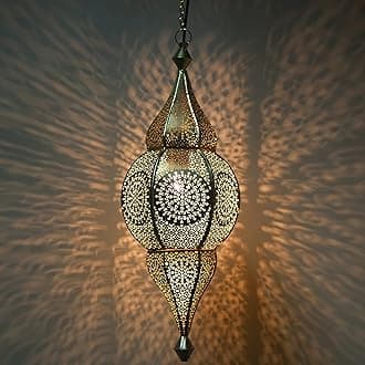 Homesake Pendent Light Moroccan Orb Gold | Hanging, Ceiling Light for Living Room and Bedroom | Jhumar Lighting for Living Room Decor Home Decor Items, Decorations for Home