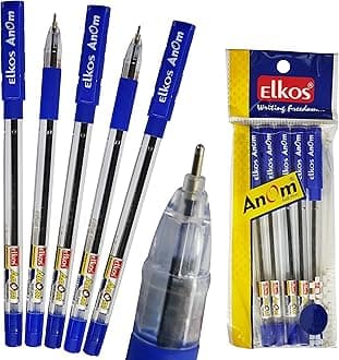 ELKOS BLUE Ballpoint Pens, 0.7mm Fine Point, Pack of 10, Anom Ball Pens, Smooth Biros, Soft Grip, School Office Home Use, ZOFAX Black Ball Pen