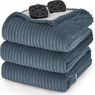 GentleSoft Electric Blanket Queen Size - Soft Ribbed Flannel Heated Blanket with Dual Control, Heating with 10 Heat Settings & 10 Time Settings, 8 hrs Timer Auto Shut Off (84x90 inches, Grey)