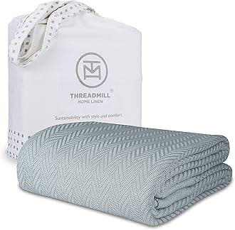 Threadmill Luxury Cotton Blankets | All-Season 100% Cotton | Herringbone Cozy Lightweight, Soft Breathable Fall Thermal Blanket fits Full/Queen Size Bed | Scottish Grey