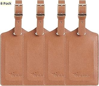 Travelambo Luggage Tags for Suitcases PU Leather Travel Tags Bag Tags Privacy Protection Travel Essentials