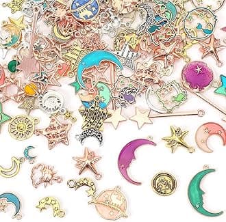 MARFOREVER 120 Pcs Mixed Sun Star Moon Charms for Jewelry Making, Celestial Charm Bracelet Charms Assorted Gold Enamel Charm Pendants for DIY Crafts Bracelet Necklace Earrings Making
