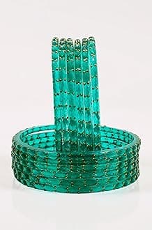 Shree Kreeti Raindrop Glass Bangles with Golden Beads for Women and Girls Pack of 12 Wedding, Baby Shower Bangles