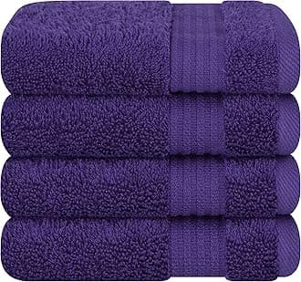 Cotton Paradise 100% Cotton Turkish Washcloth Set for Bathroom, 4 Piece Soft Absorbent Small Towels Wash Rags, Purple