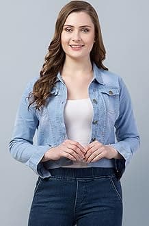 Women's Solid Regular Jacket (IN, Alpha, S, Regular, Light Blue) |Material: Denim Blend