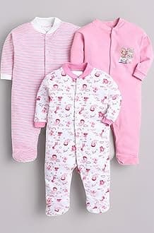 EIO 100% Cotton Baby Rompers Sleepsuits Jumpsuits Night Suits for Newborn Baby Boys & Girls | Soft Infant Bodysuit | Pack of 3 Kids Rompers