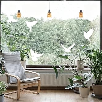Anti-Collision Window Bird Stickers Decals Glass Door Protect and Save Bird Strikes, Birds Window Clings Film for Glass Doors and Windows to Protect Birds from Hitting(White)