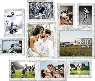 upsimples10 Pack Picture Frames Collage Wall Decor for Mounting or Tabletop Display, Photo Gallery Frame Set for Family, Multi Sizes Including 8x10, 5x7, 4x6, Rustic White