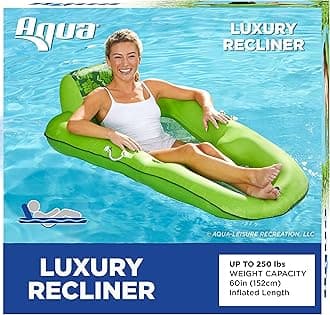 Aqua Luxury Water Pool Lounge – Extra Large – Inflatable Pool Floats for Adults with Headrest, Backrest, Footrest & Cupholder – Multiple Colors/Styles