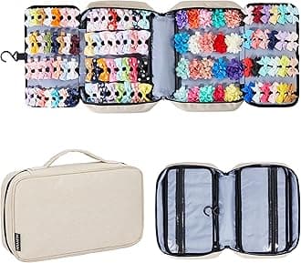 Hair Accessories Organizer for Girls, Hair Accessories Storage Bag, Hair Bow Storage Organaizer for Girls with Multi-Compartments, Baby Hair Accessories Organizer for Travel