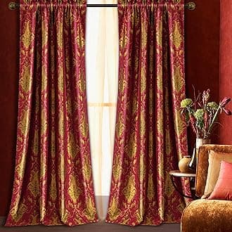 Luxury Red Damask Curtains for Bedroom, Textured Lined Jacquard Curtain 2 Panels with Tiebacks, Window Curtain for Living Room Banquet Christmas Decor, Rod Pocket(52”Wx 108”L, 2 Panels)