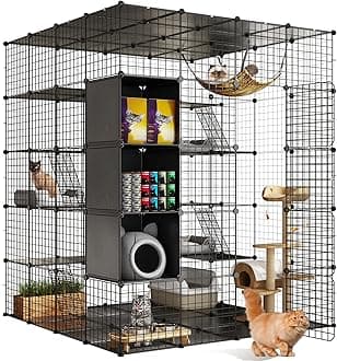 YITAHOME Cat Cage Indoor Large with Storage Cube DIY Outdoor Catio Cats Enclosures Metal Cat Playpen with Hammock Platforms for 1-4 Cats 5 Tiers Cat Kennel