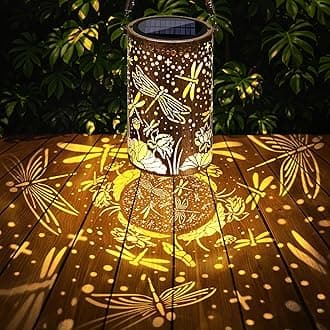 Toodour Solar Lantern Outdoor, Dragonfly Gifts for Women Mom Grandma Hanging Solar Outdoor Lights Waterproof, Hollow Out Retro Metal Dragonfly Lights for Patio, Balcony, Walkway, Yard Decorations