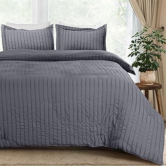 Utopia Bedding Duvet Cover Full Size - 1 Seer Sucker Duvet Cover with 2 Pillow Shams - 3PC Comforter Cover with Zipper Closure-Soft Brushed Microfiber 80"X90" (Full Grey) Comforter Not Included