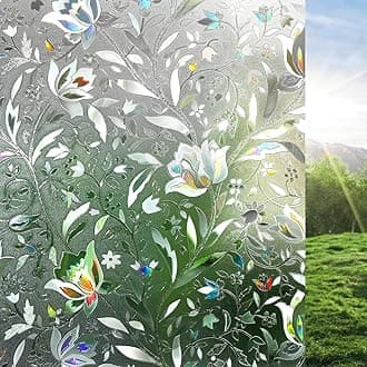 rabbitgoo 3D Window Film Privacy Film for Glass Windows, No Glue Self-adhesive Rainbow Glass Covering Frosted Opaque Decorative Stickers Heat Control Static Cling for Kitchen Room Tulip 60x200 cm