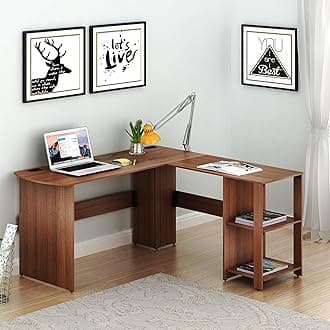 SHW 51 x 51 Inches L-Shaped Home Office Wood Corner Desk wtih Storage, Walnut