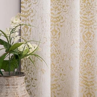 Living Room Curtains 72 Inches Long,Grommet 50% Heat Blocking Geometric Damask Moroccan Patterned Print Blackout Curtains for Bedroom 2 Panels Set,Gold Yellow