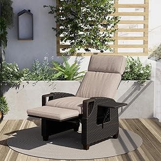 Grand patio Recliner Sun Lounger Adjustable Position Backrest Armchair with Flip Table and Cushion Lounge Chair Sunlounger for Garden, Yard, Patio, Outdoor (Dark Beige, Double Push Button)
