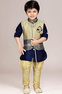 AJ DEZINES Boy's Silk Cotton Kurta, Pyjama And Waistcoat Set